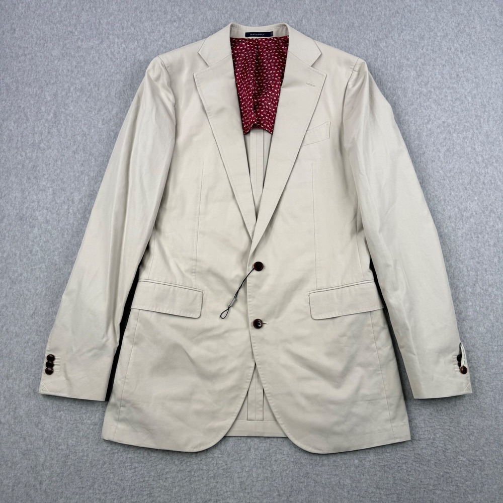 Suitsupply Blazer Mens 42L Beige Sport Coat La Spalla Two Button Egyptian Cotton